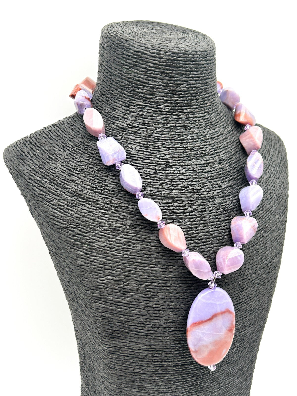 Banded Agate Pendant Necklace Violet Purple 925 Sterling Silver Toggle 18” Boho