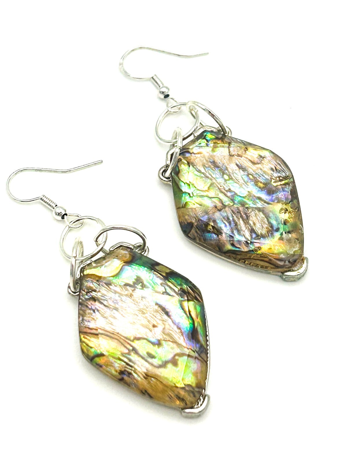 Chunky Abelone Earrings encased in Resin & Silver Tone, Shell, Natural