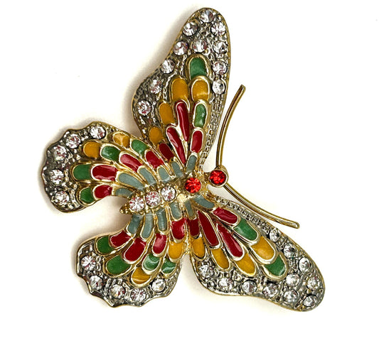 Vintage Butterfly Brooch Duo - Enamel & Rhinestone Pins Insects