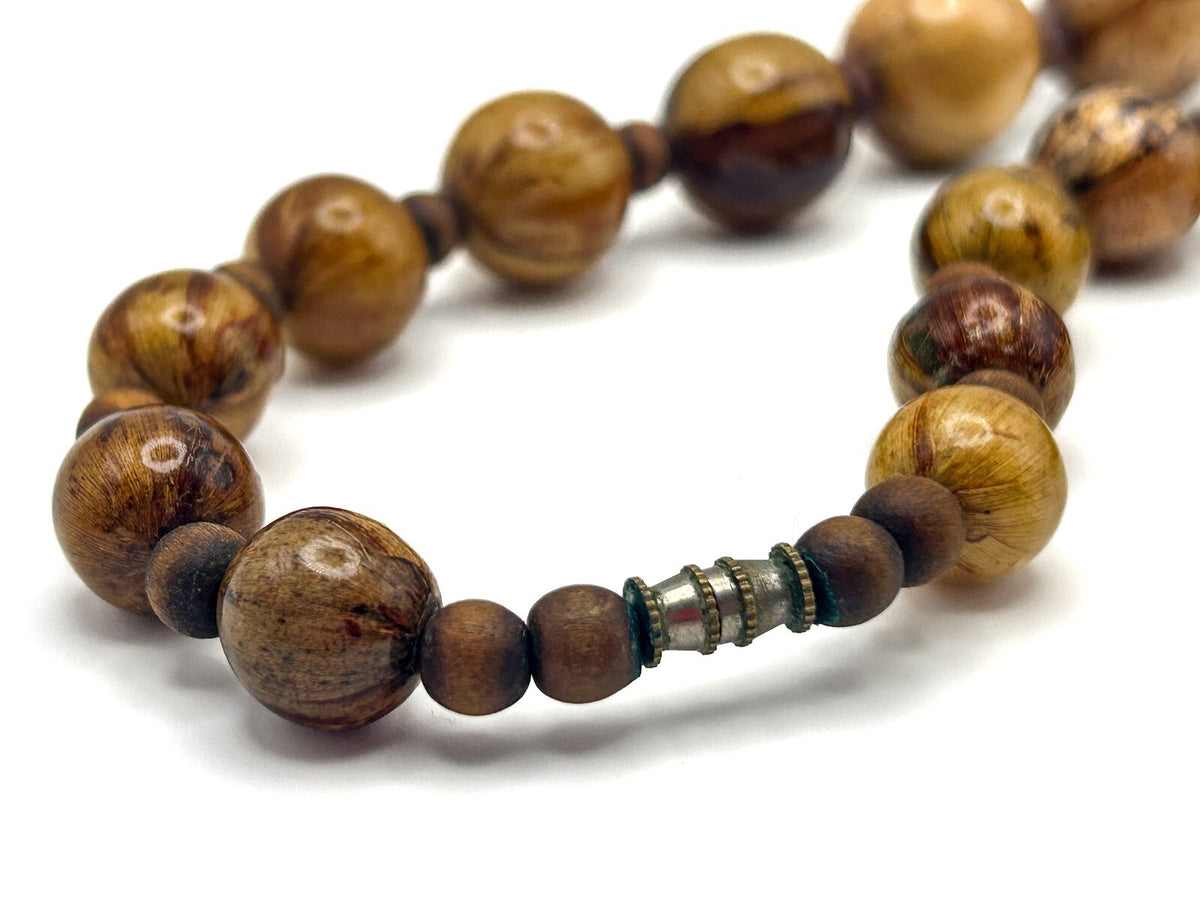 Graduated Wood Beaded Necklace - Wood Grain Detail - Warm Natural Tones