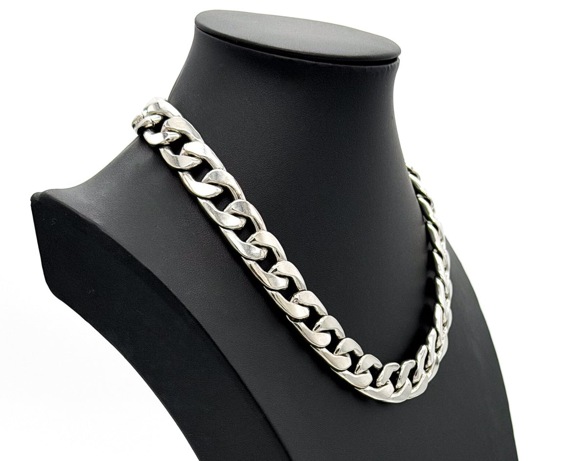 Heavy Curb Chain Necklace Silver Tone Chunky Link Statement 17.5”