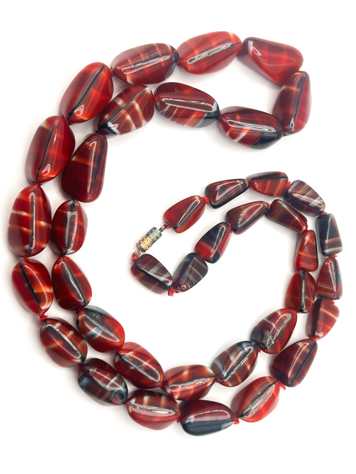 Vintage MCM Red Bohemian Czech Art Glass Necklace - Boho
