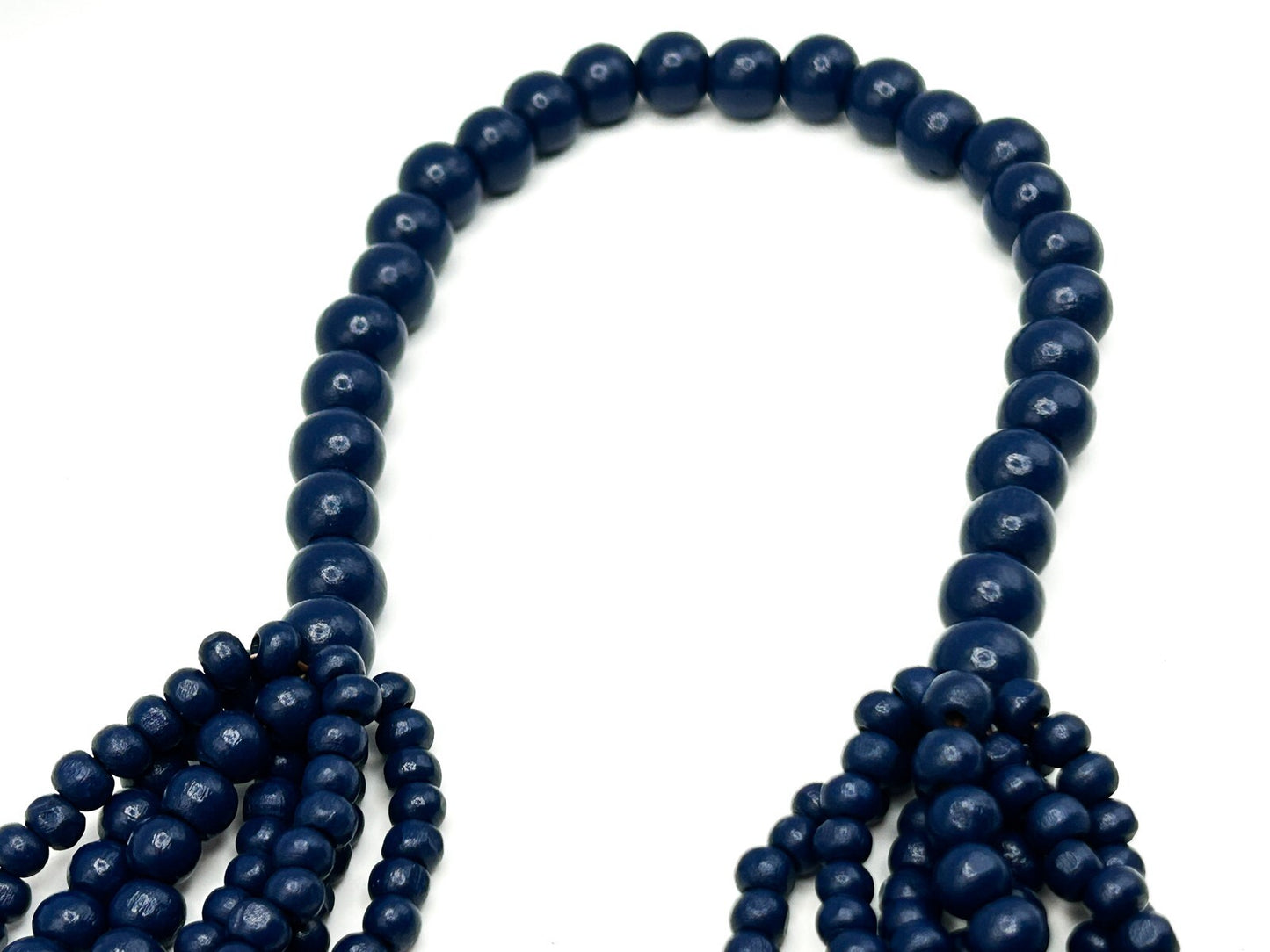 7-Strand Navy Blue Wood Beaded Bib Necklace – 16”