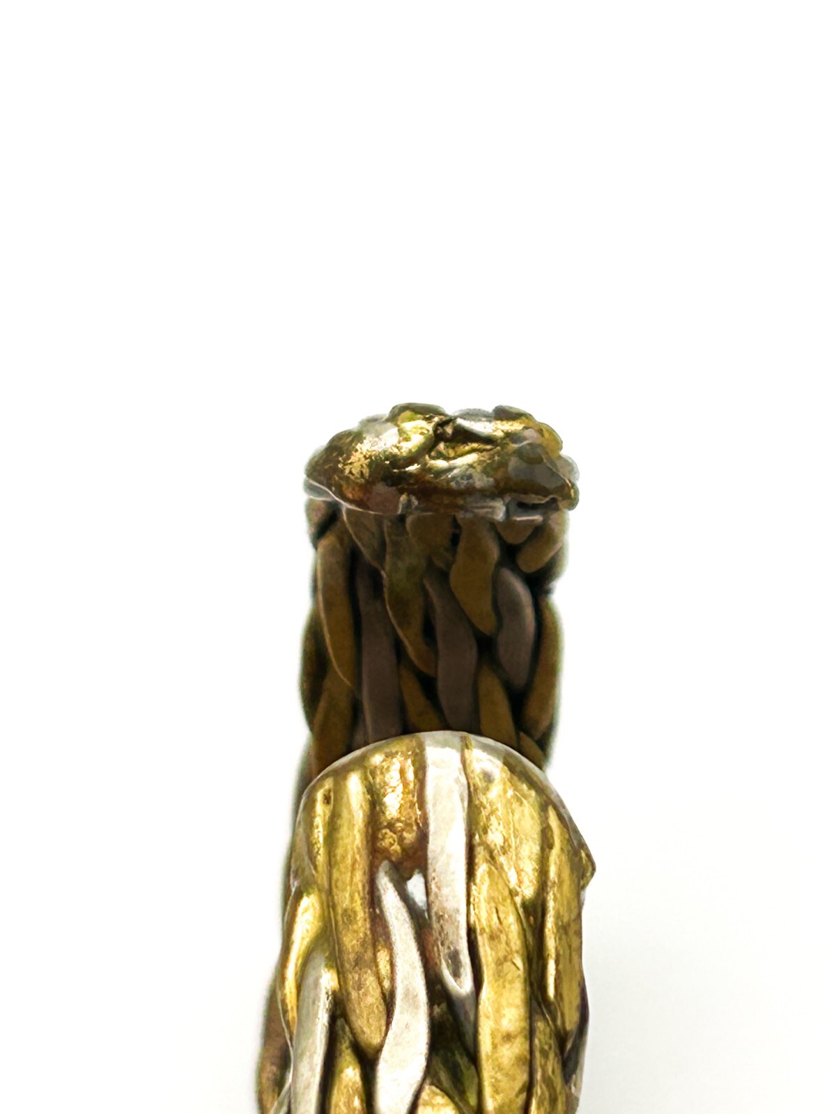 Vintage Braided Mixed Metal Chunky Cuff Bracelet Brass Silver Tone 60s-70s Retro