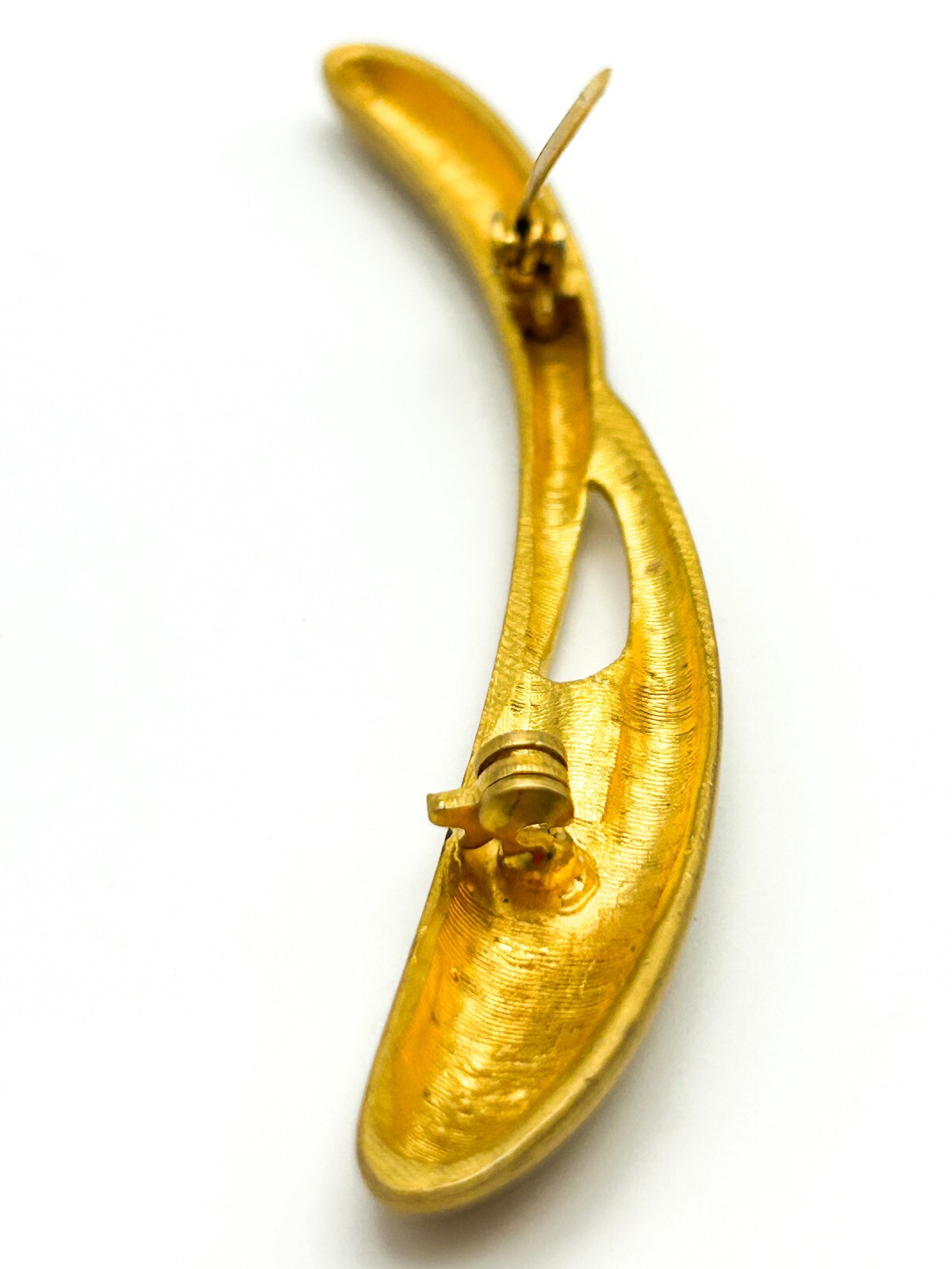 Gold Tone Abstract Sculptural Brooch with Brushed Finish