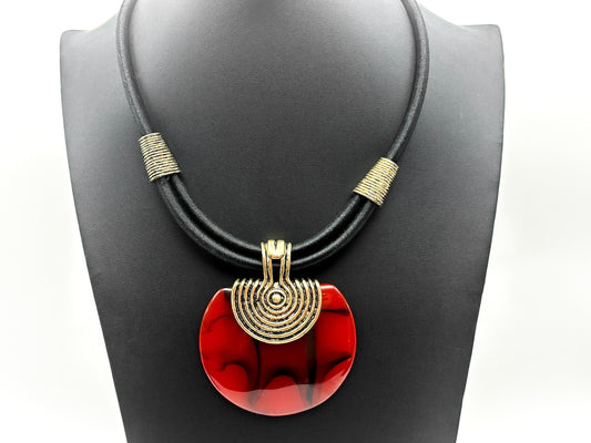 Vintage Egyptian Revival Red Acrylic Disc Statement Necklace