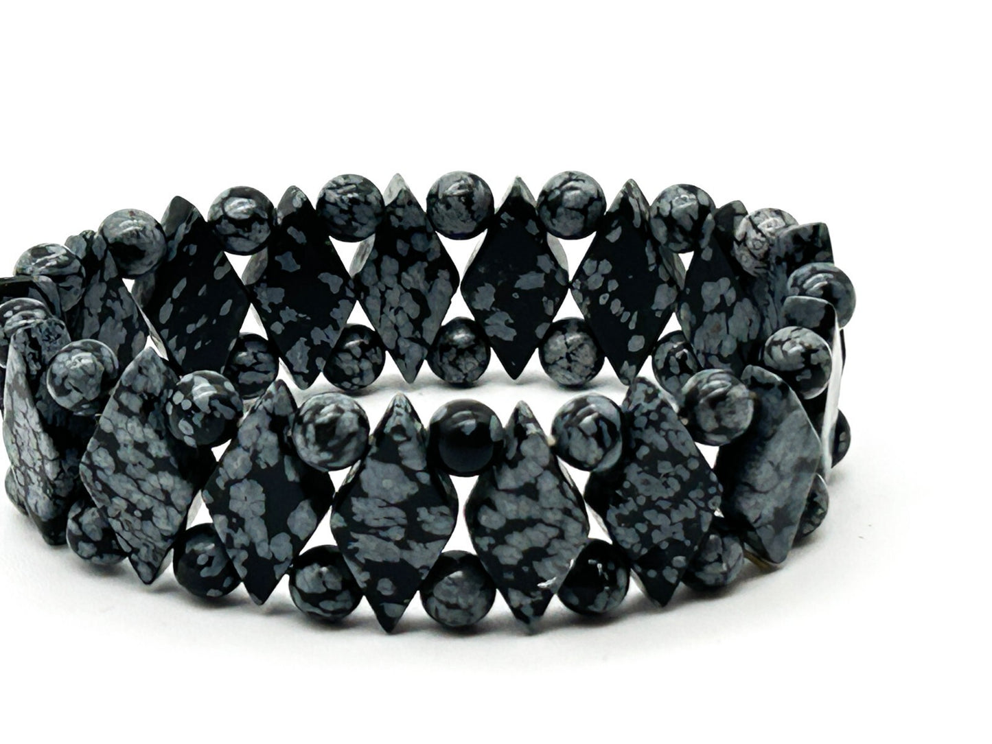 Snowflake Obsidian Stretch Bracelet with Diamond Beads