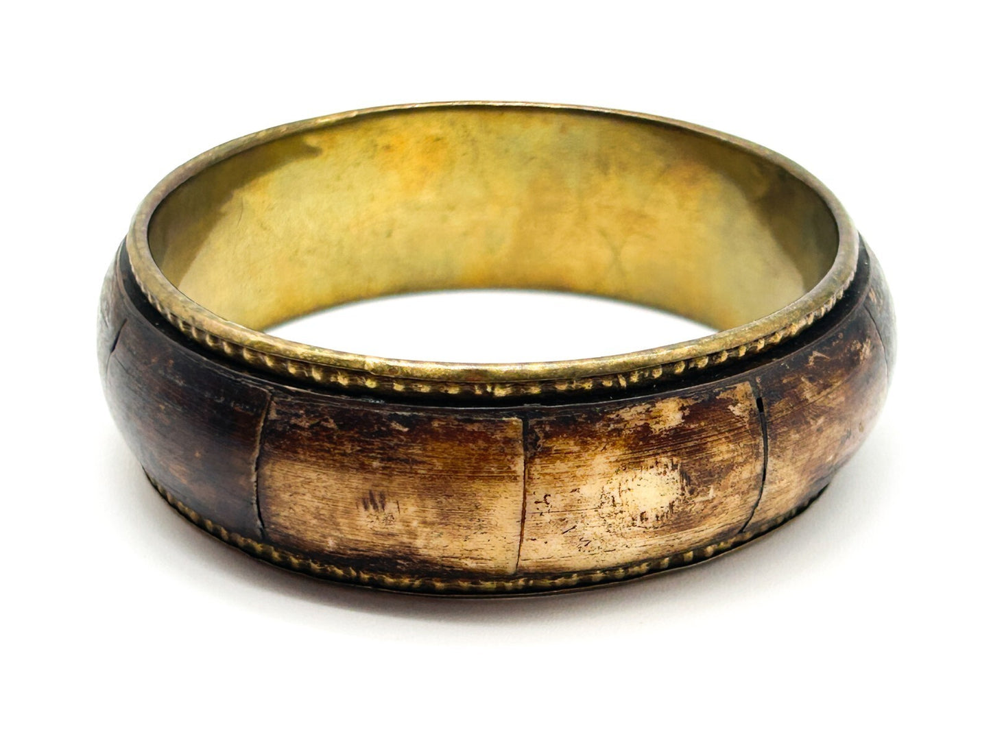 Vintage Natural Organic Material Brass Bangle Boho Natural Bracelet Bohemian 6.5