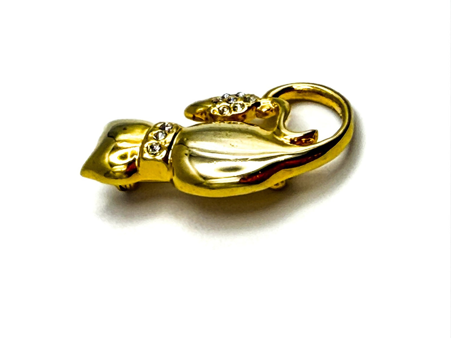 Cat & Bird Sitting Together Vintage Gold Tone Brooch With Rhinestone Sparkles