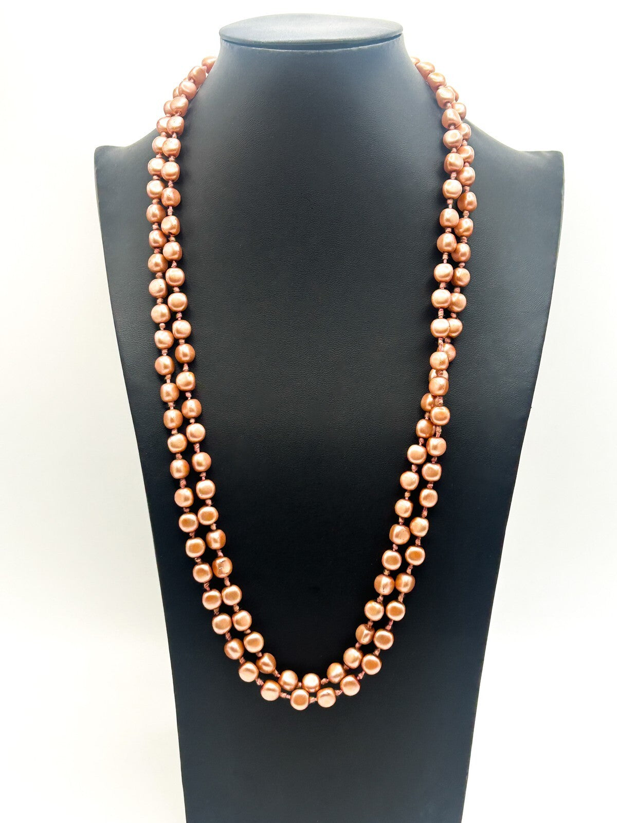 Vintage Dusky Rose Pink Glass Faux Pearl Necklace – Hand Knotted