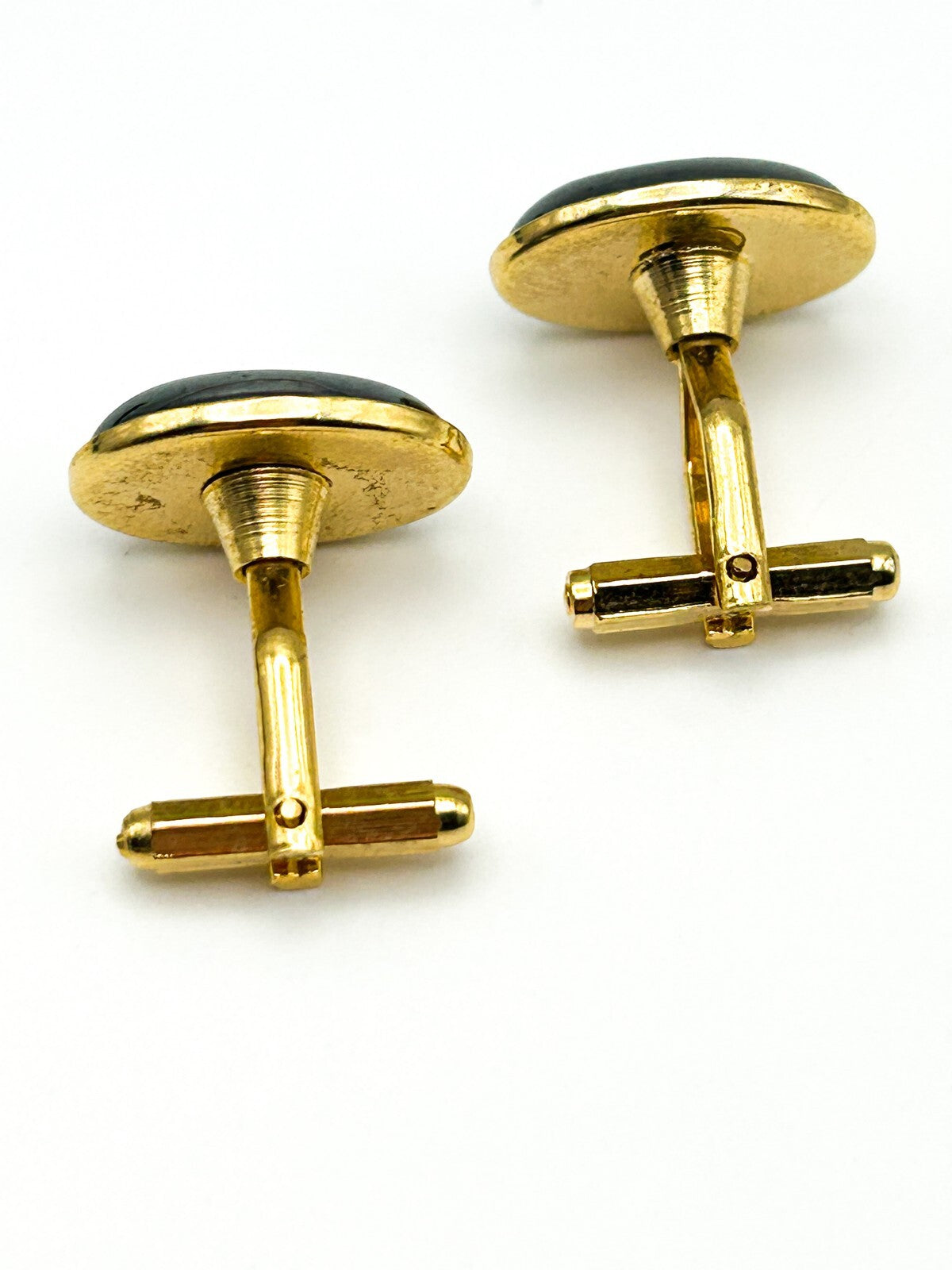 Vintage Gold Tone Oval Hematite Cufflinks