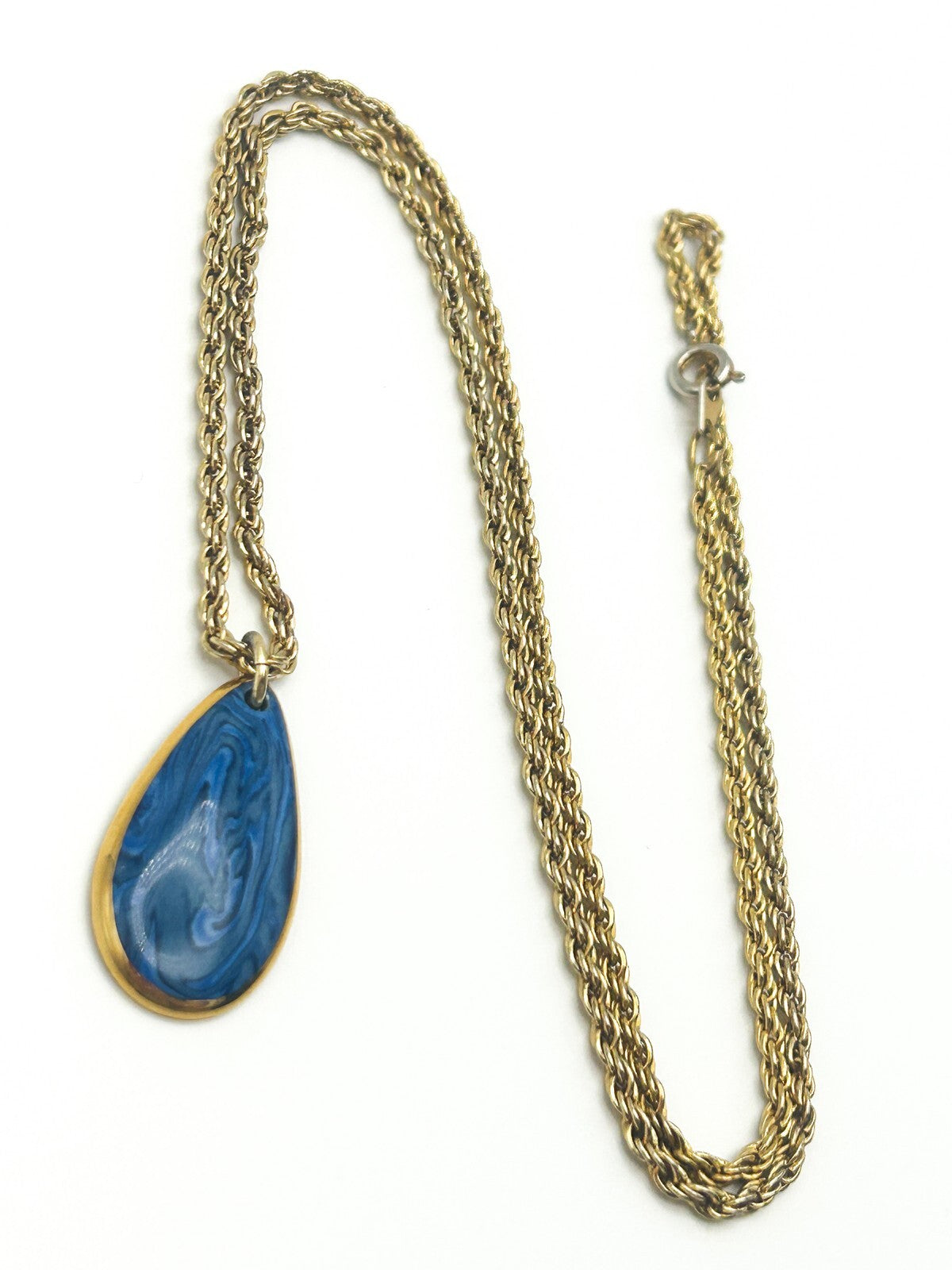 Vintage Blue Swirl Marble-Effect Pendant Necklace