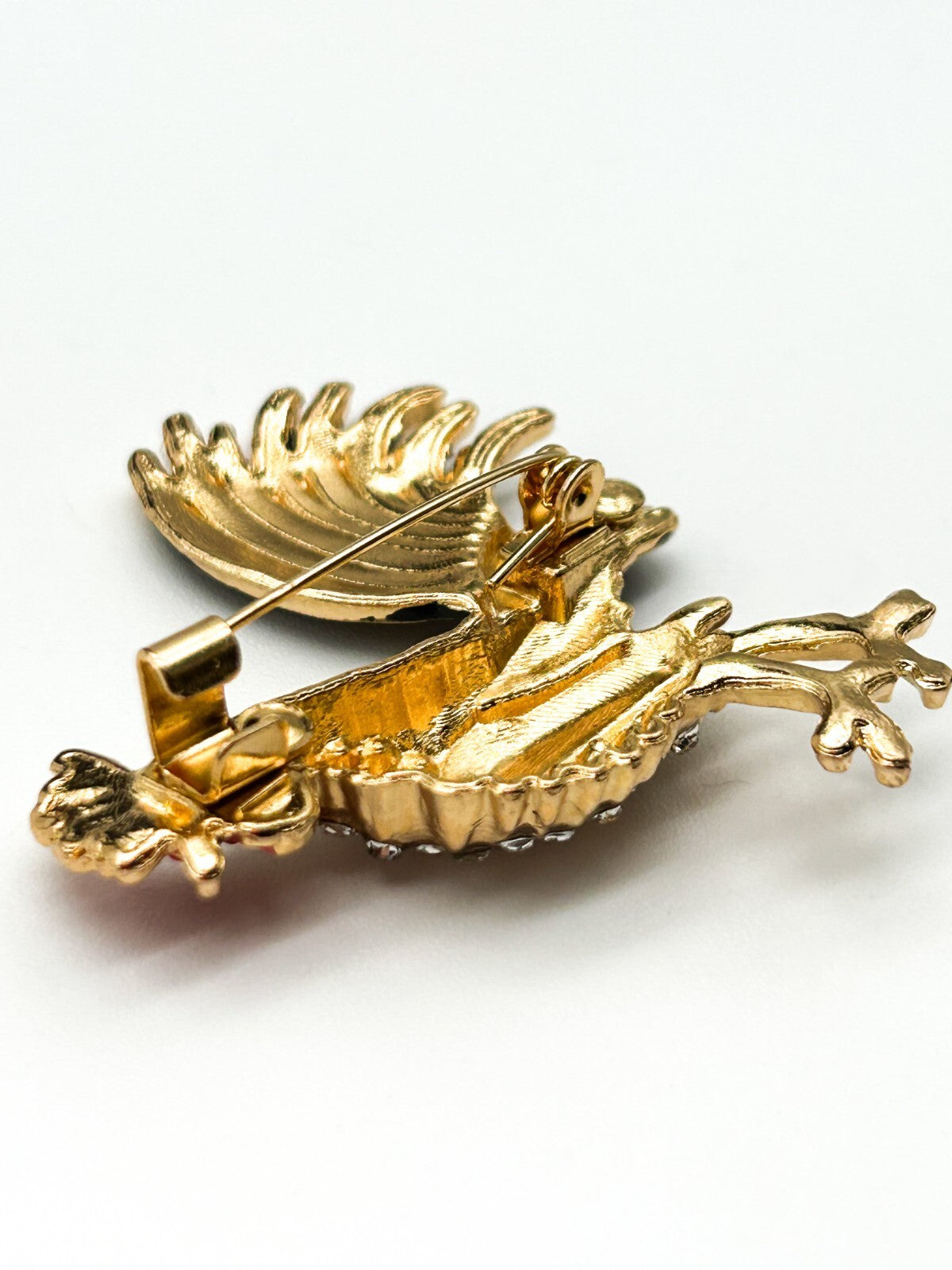 Vintage Rooster Brooch Pair Enamel Rhinestone Cockerel Farmyard Bird Pins