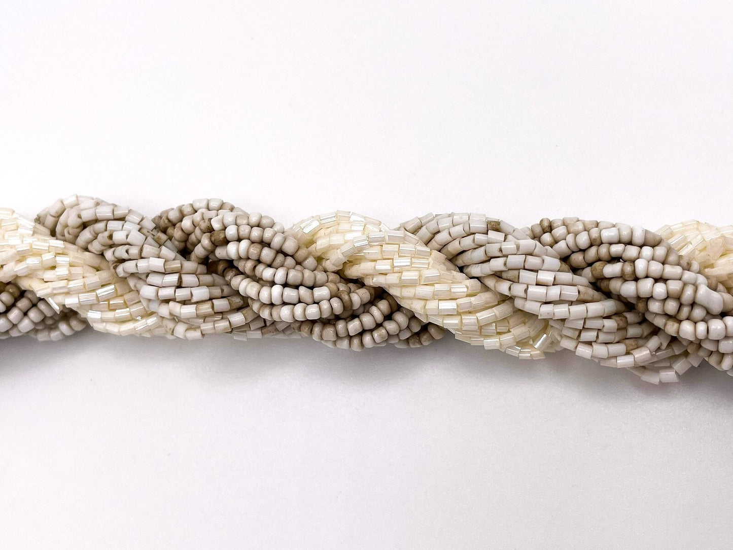 Cream and Beige Seed Bead Twisted Collar Necklace 19"