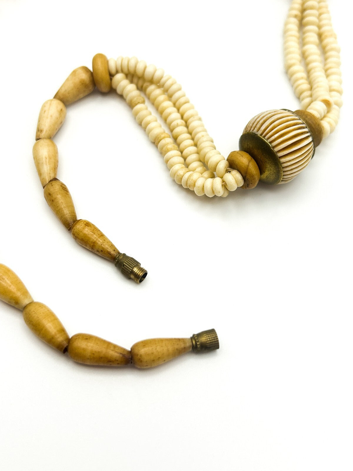 Vintage Carved Organic Material Triple Strand Necklace (Late 1970s–Early 1980s)