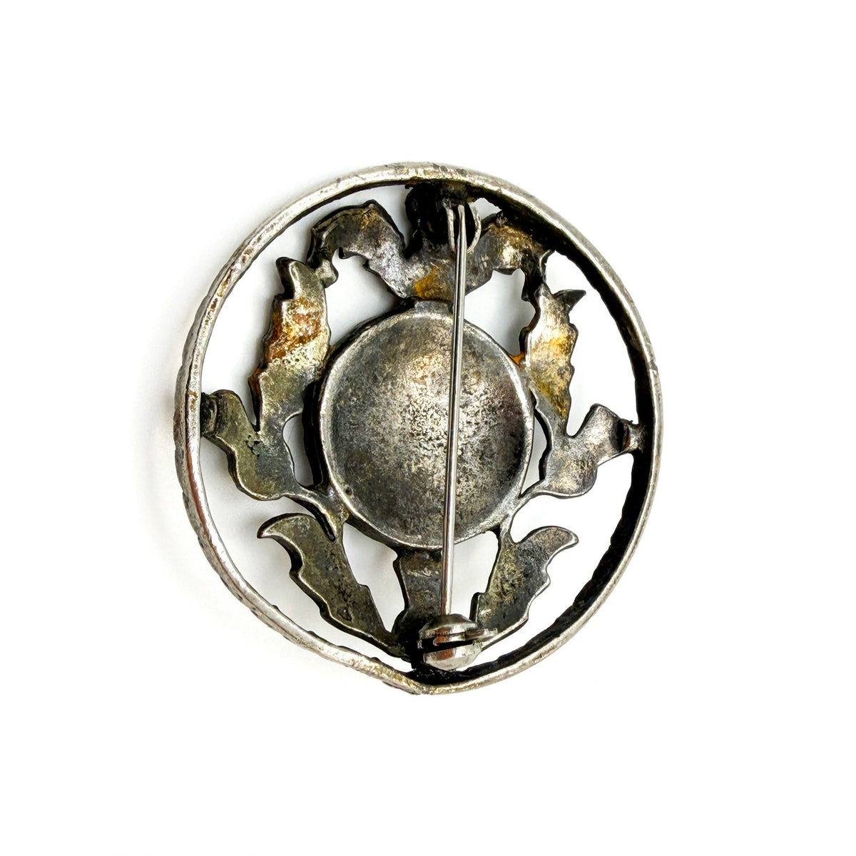 Vintage Scottish Thistle Brooch – Pewter Silver Tone Flower Round Brooch Pin