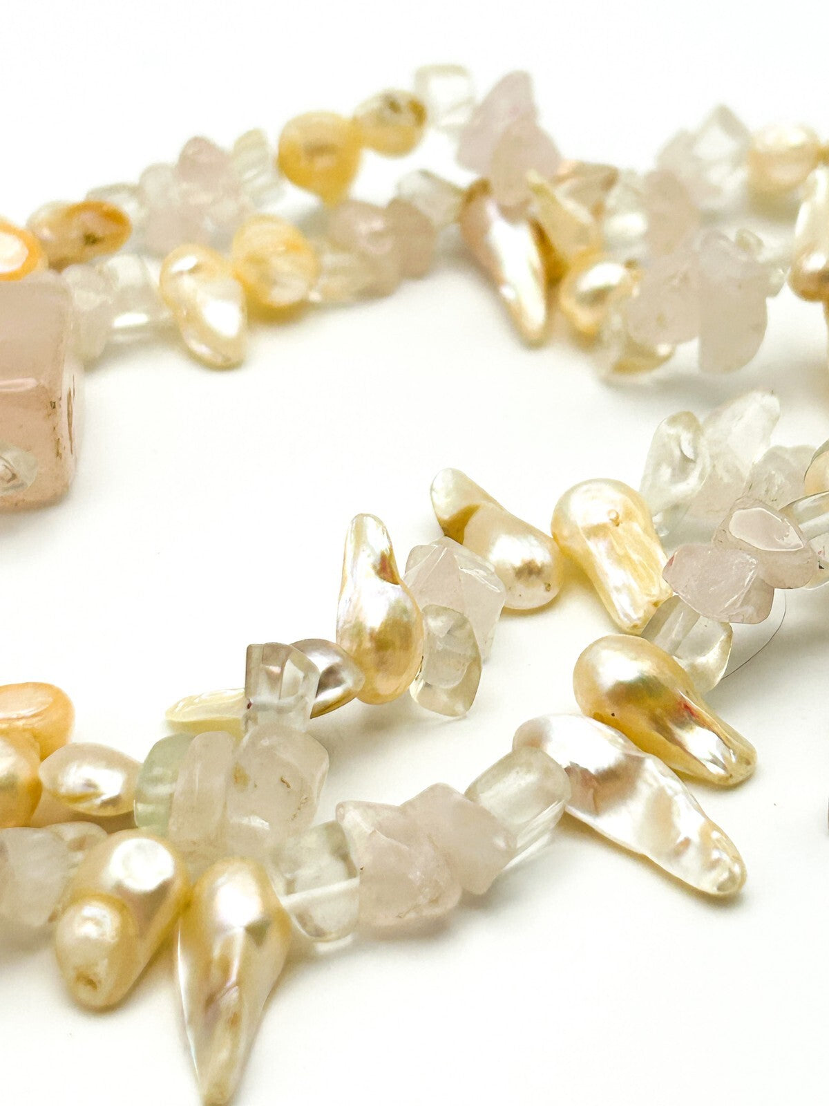 Freshwater Pearl Rose Quartz Necklace Double Strand Natural Stone Baroque Pearl
