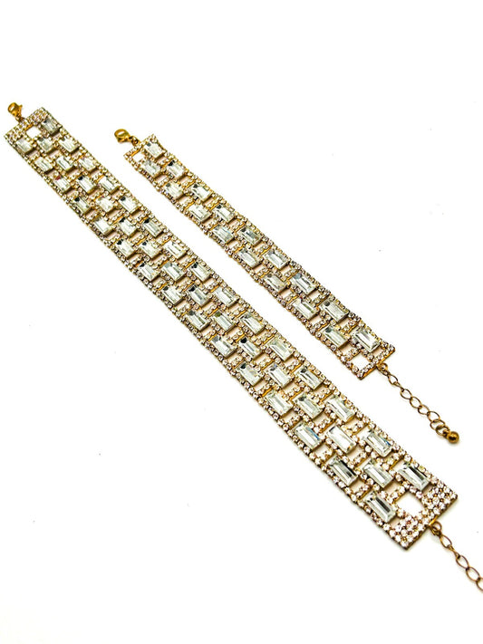 Vintage Baguette Rhinestone Sparkle Openwork Deco Style Necklace Bracelet Set