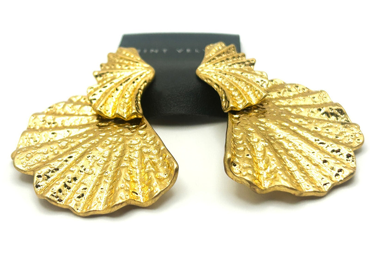 New on Card Mint Velvet Gold Tone Fan Design Earrings