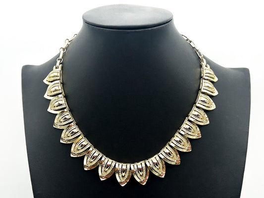 Vintage Coro Gold Tone Articulated Leaf Fringe Choker Necklace Statement