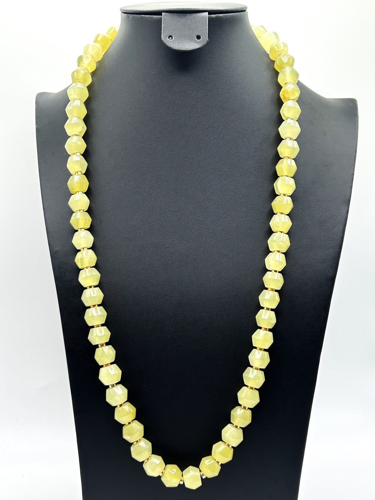 Vintage Lemon Yellow Agate Beaded Long Semi Precious Gemstone Necklace Boho