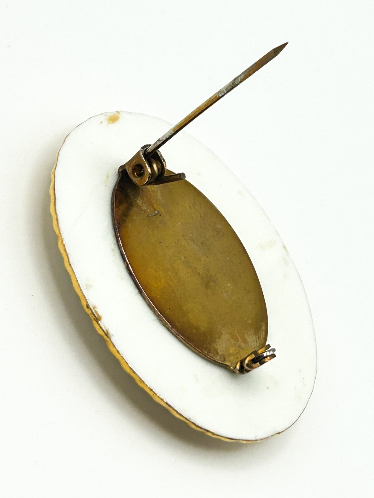 Aynsley Bone China Brooch Blue Floral Oval Gold Tone Vintage Pin