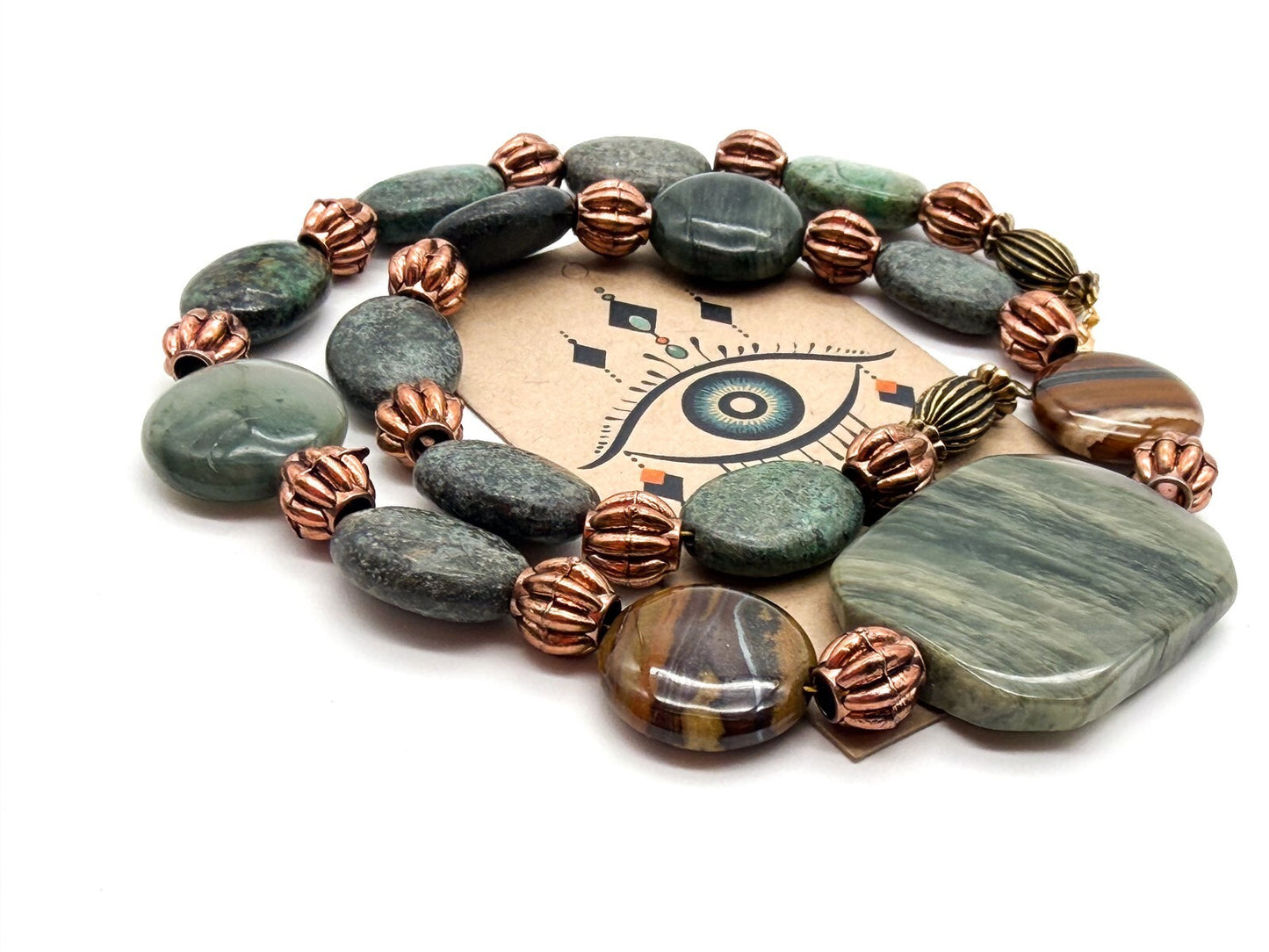 Boho Green Jasper Necklace Faceted Centrepiece Mixed Bead Statement