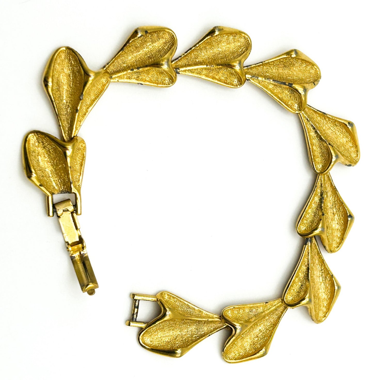 Gold Tone Laurel Leaf Link Necklace & Bracelet Set – Articulated Brushed Finish