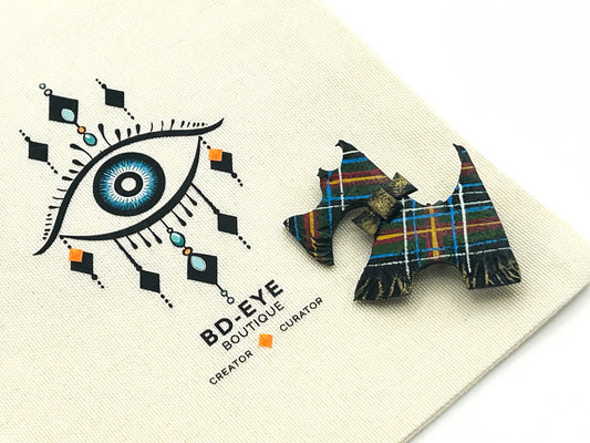 Vintage Hand-Painted Scottish Terrier Tartan Brooch
