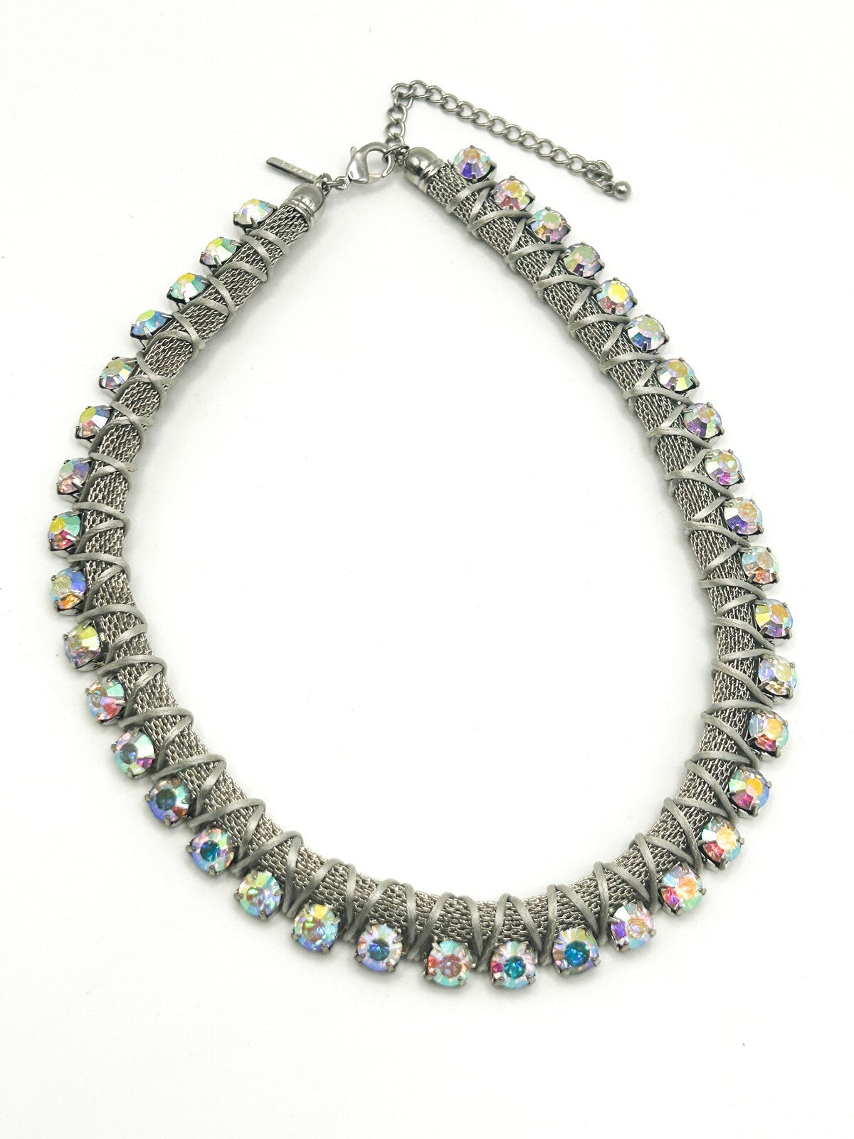 FREEDOM (Topshop) Silver Tone Mesh Rhinestone Collar Necklace – 18”