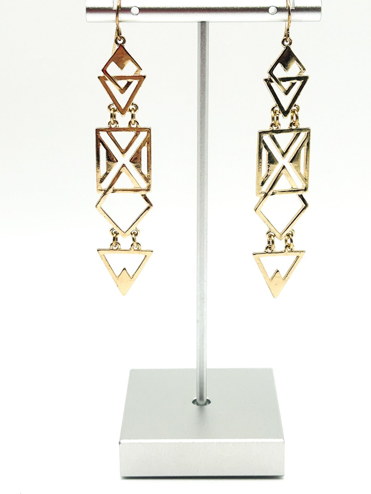 Gold Tone Articulated Geometric Dangle Earrings