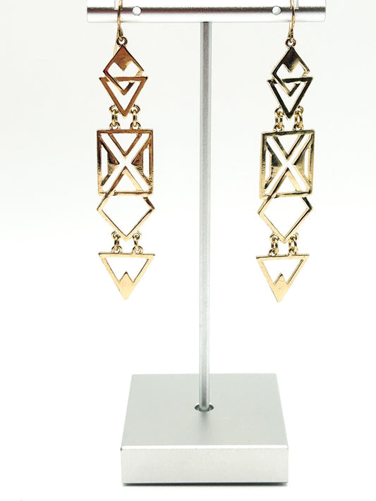 Gold Tone Articulated Geometric Dangle Earrings