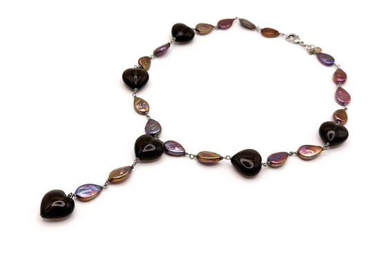 ETNIKA Iridescent Purple Keshi Pearl & Glass Heart Lariat Necklace