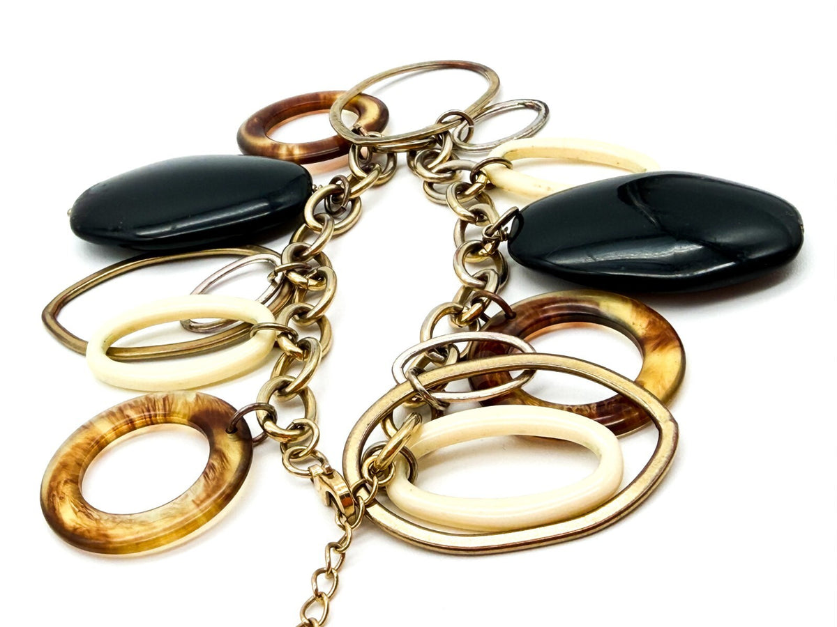 Virgin Vie Retro Gold Tone Charm Bracelet with Mixed Acrylic Hoops & Drops