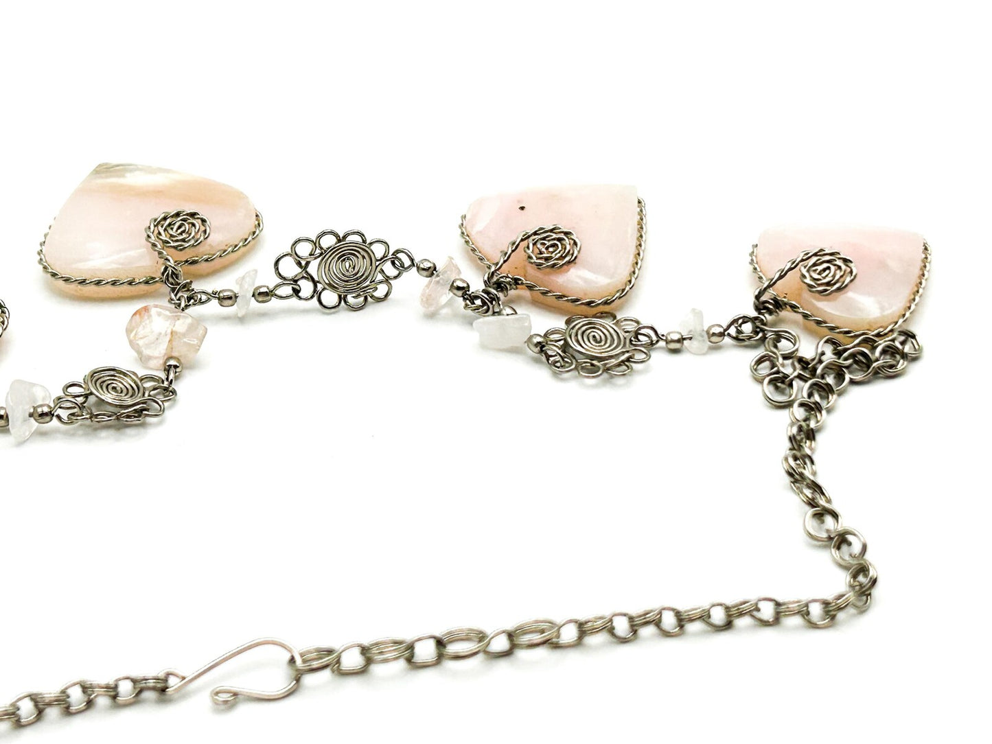 Peruvian Alpaca Silver Pink Hearts Charm Necklace Hand-crafted Gemstone