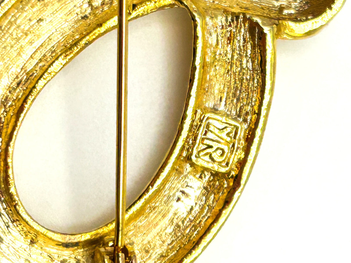 Signed Yves Rocher Gold Tone Abstract Swirl Brooch (1960s–1970s)