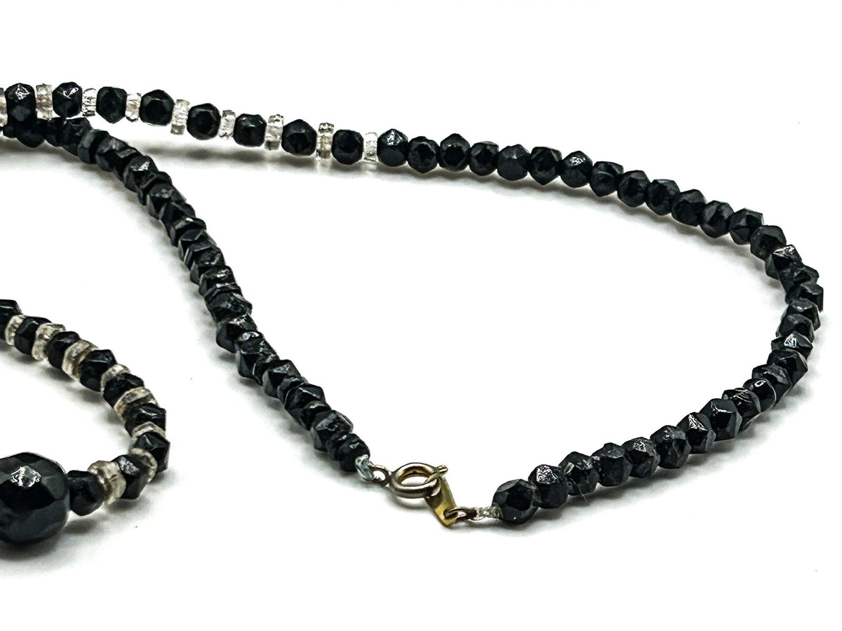 Vintage Faceted Black Mineral Composite Jet Style Necklace – 22in / 42g