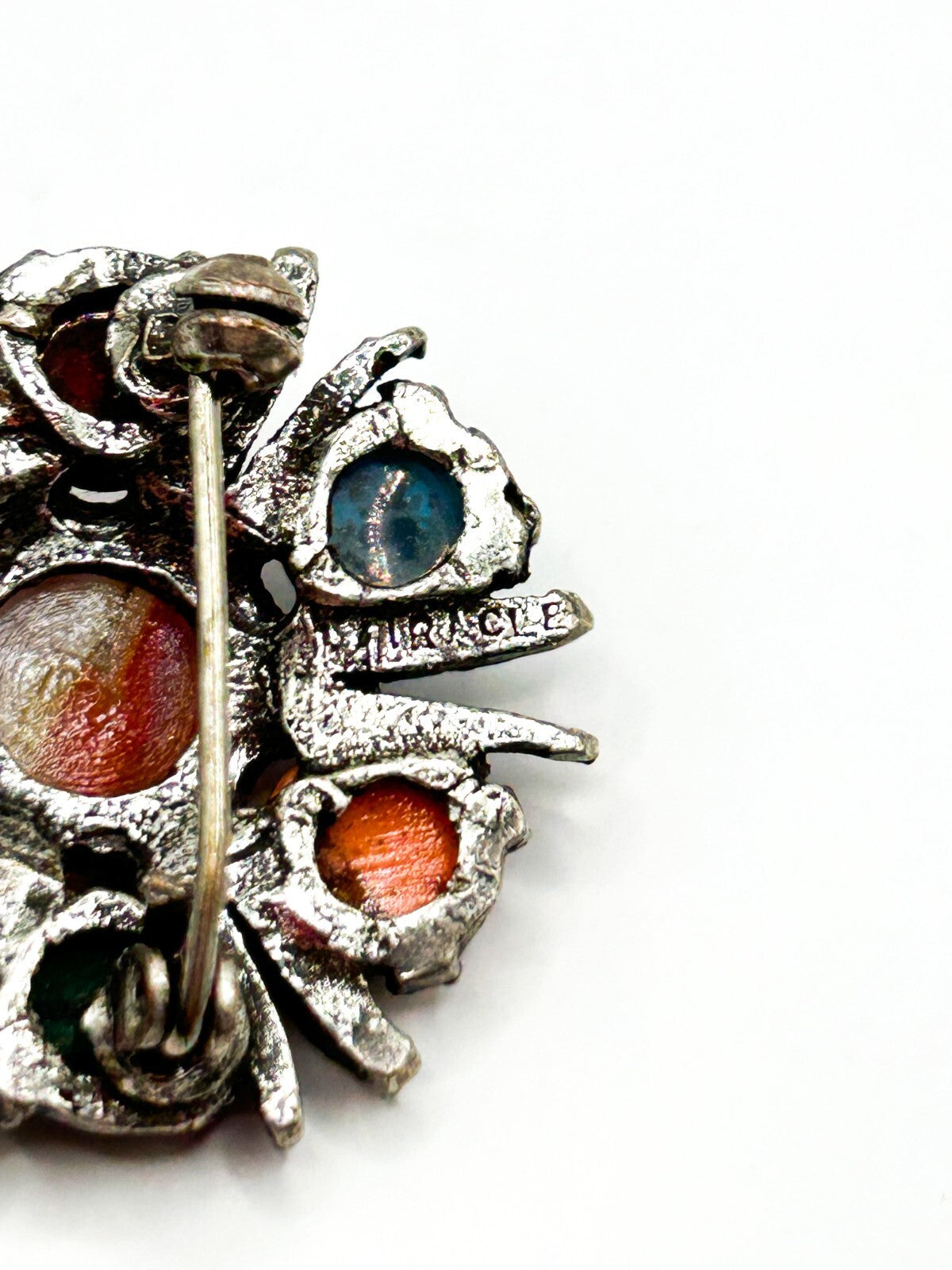Vintage Miracle Brooch Faux Agate Glass Cabochon Silver Tone Celtic Jewellery