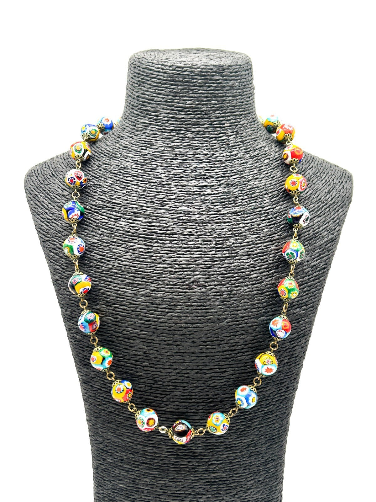 Vintage Murano Glass Millefiori Flower Multicoloured Necklace Floral Venetian