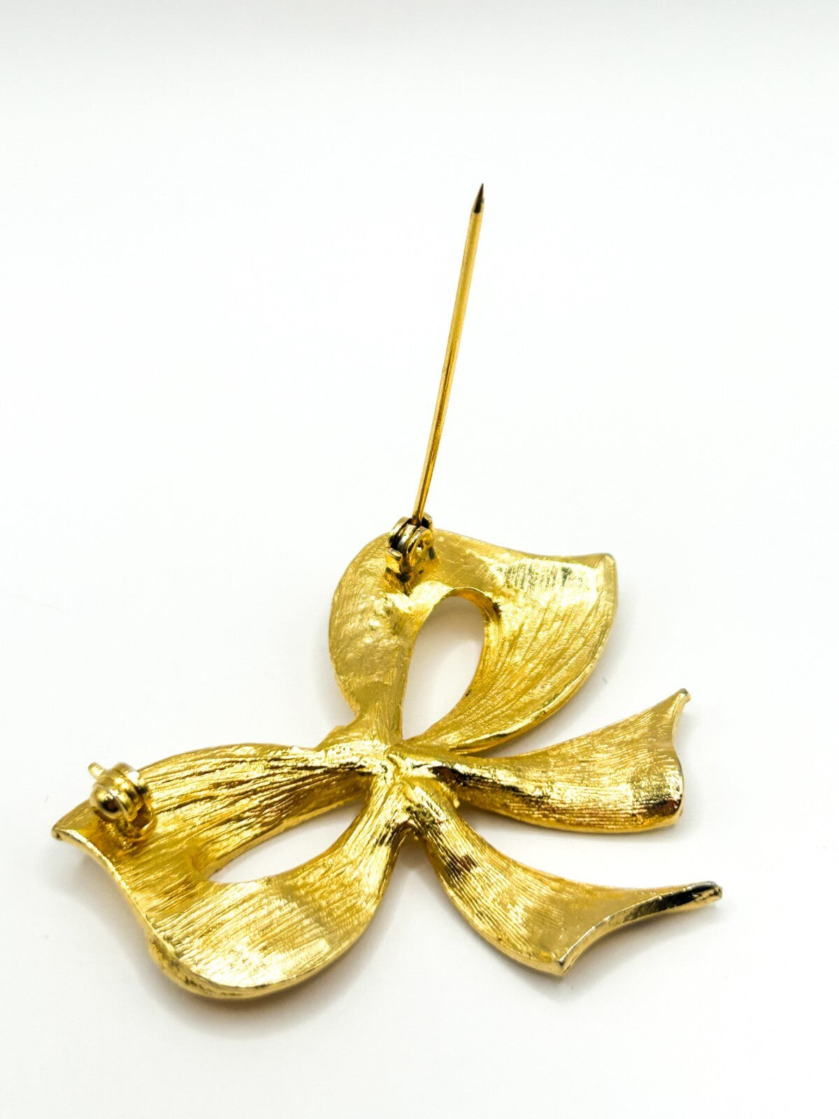 Vintage Gold Tone Bow Brooch Brushed Textured Ribbon Statement Pin 5cm