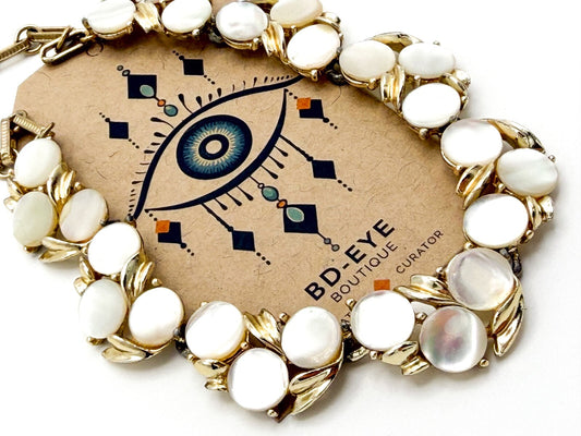 Vintage Coro (50s-60s) Gold Tone & Mother of Pearl Disc Thermoset Style Necklace