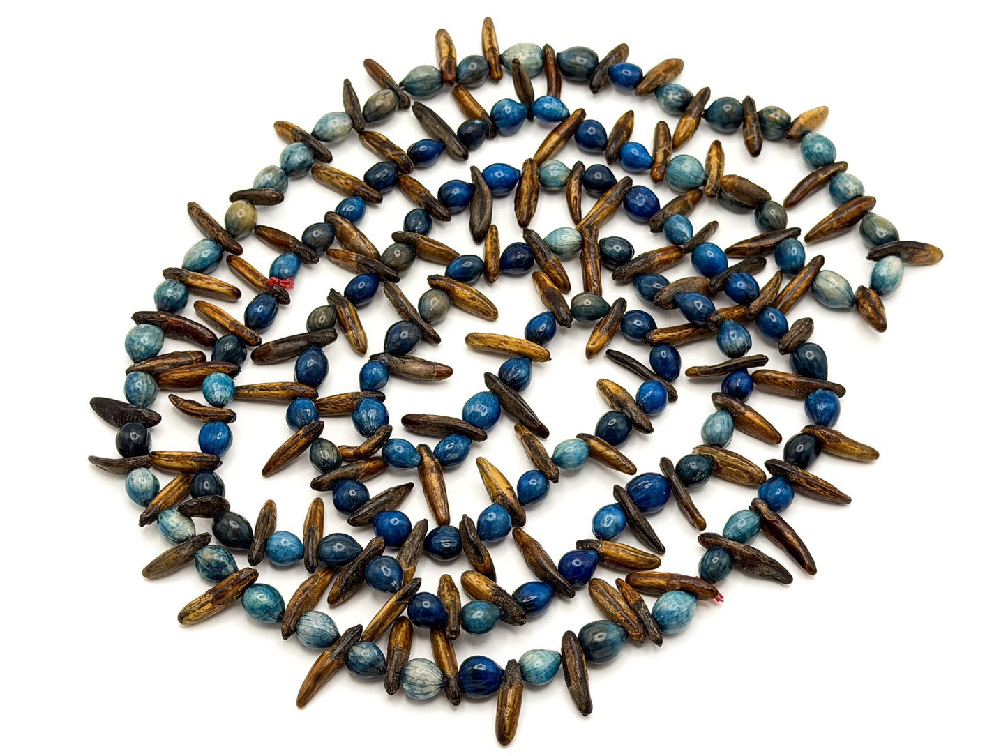 Blue & Brown Dyed Seed Long Boho Necklace