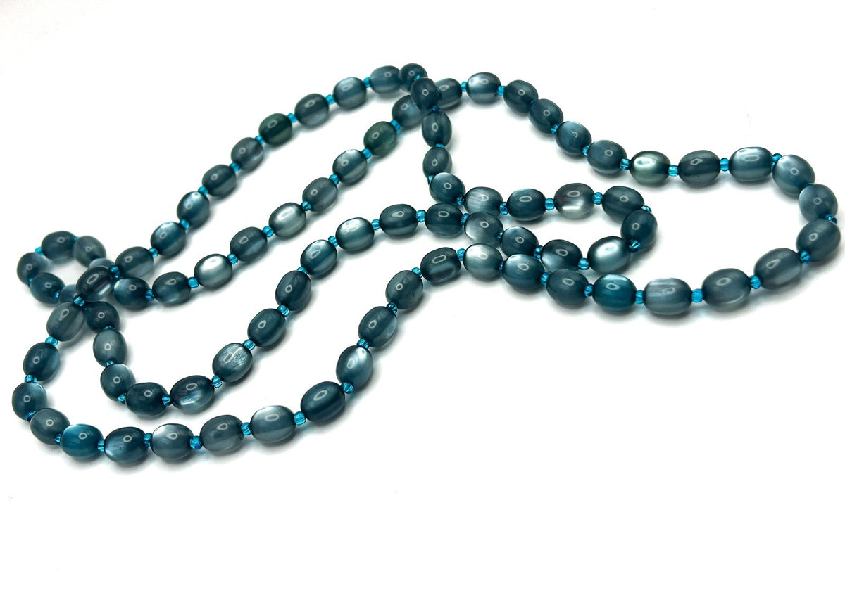 Dusky Blue Cat's Eye Long Beaded Clasp-less Necklace