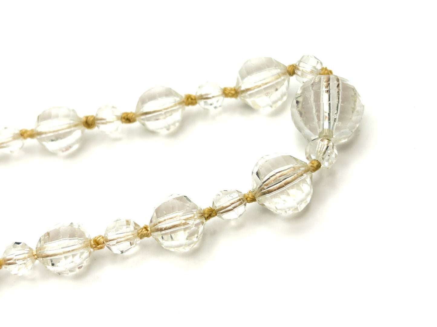 Graduated Clear Crystal Glass Bead Necklace with Faceted Round & Bicone Beads