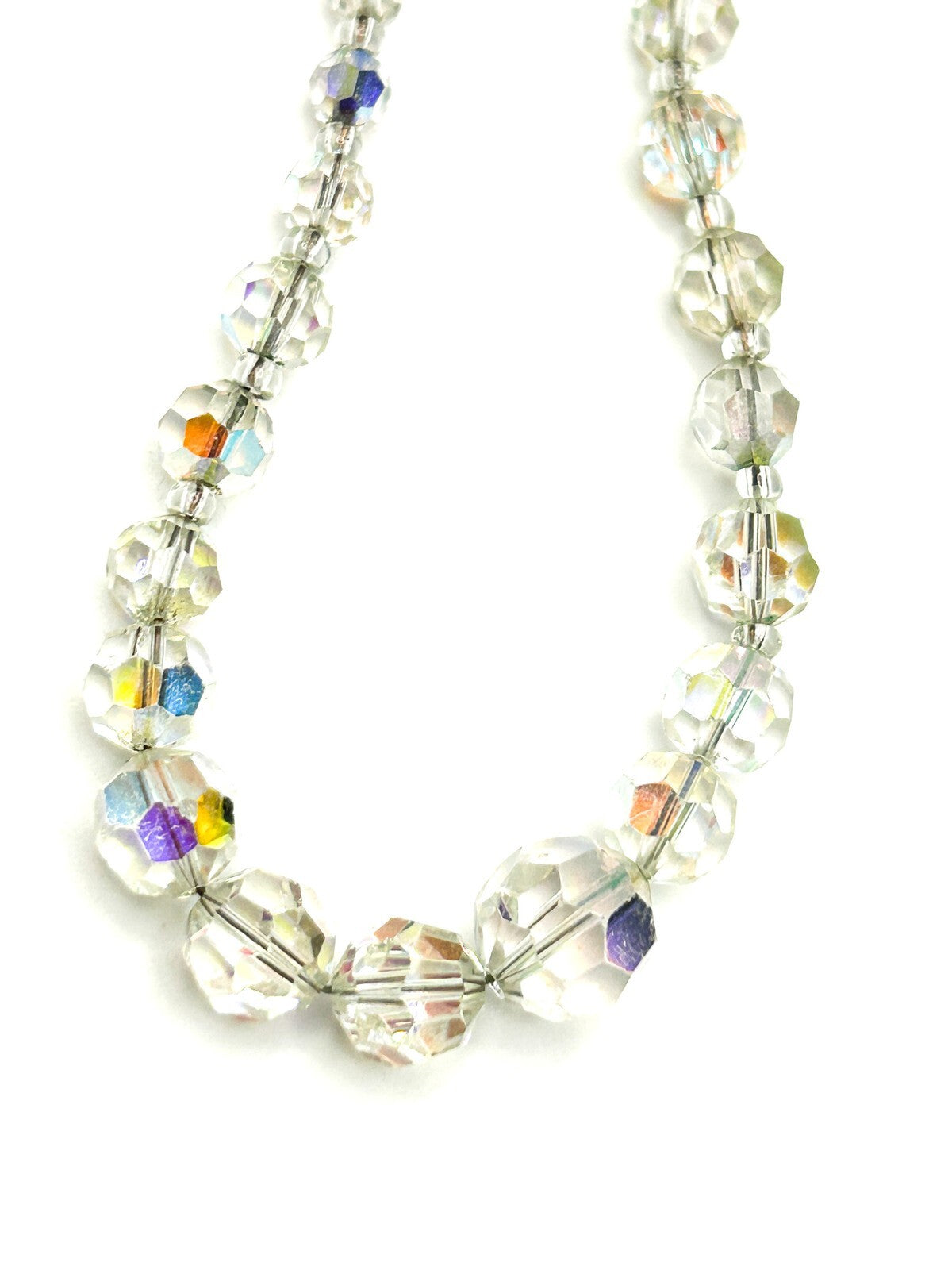 Aurora Borealis Crystal Glass Bead Necklace with Faceted Round Beads