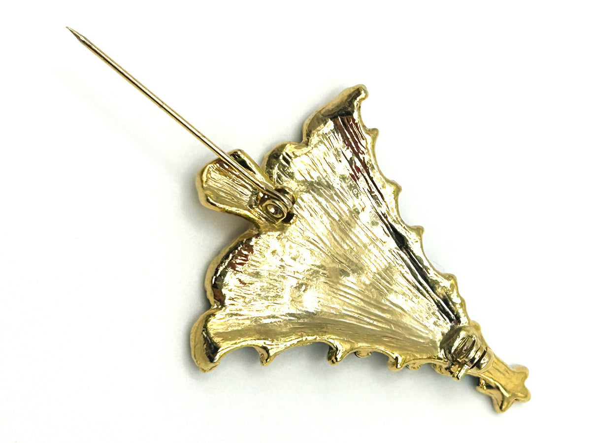 Vintage Enamel Christmas Tree Brooch - Festive Figural Fun Gold Tone