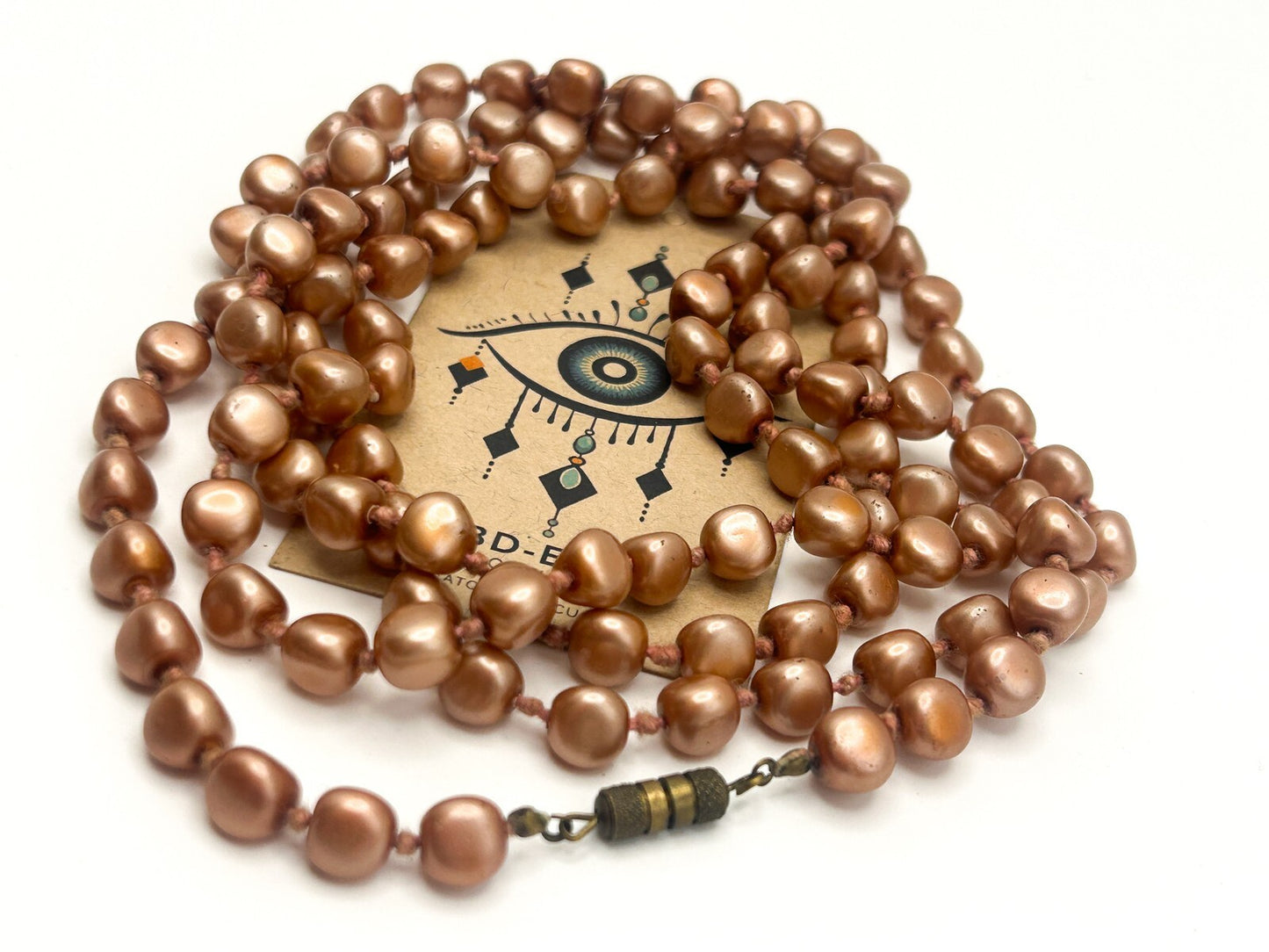 Vintage Dusky Rose Pink Glass Faux Pearl Necklace – Hand Knotted
