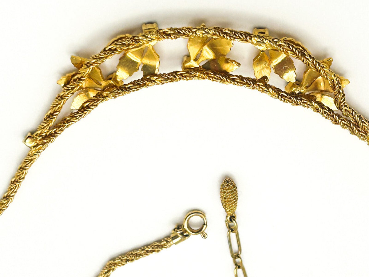 Pennino Gold Tone Leaf Statement Prong-set Faceted Garnet Stone Accent Necklace