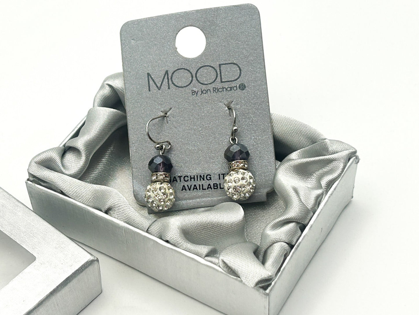 Jon Richard MOOD Crystal Drop Earrings Silver Tone AB Faceted Beads New Boxed