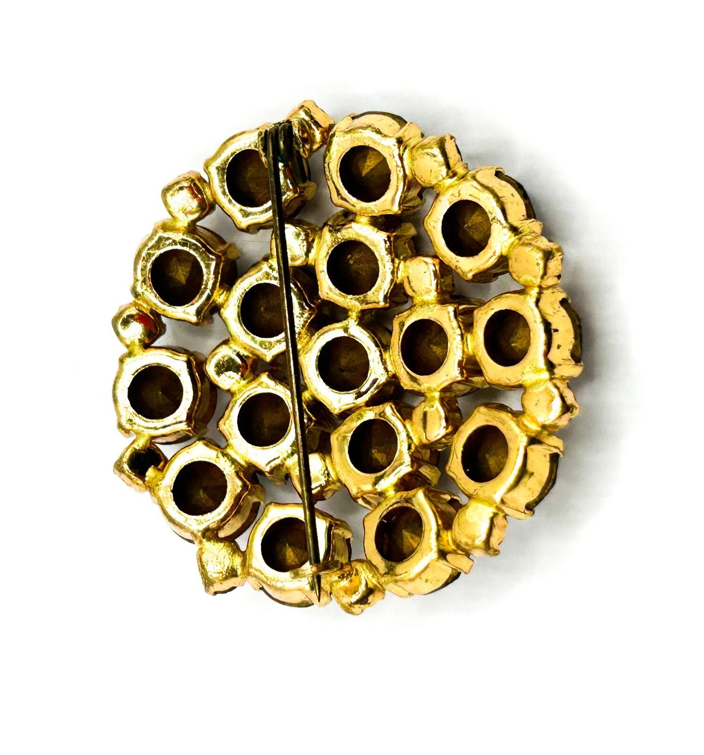 Antique Art Deco Blue Glass Rhinestone Domed Cluster Brooch C Clasp 1920s 30s